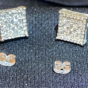 Silver Pave Square Stud Earrings - Sparkling Mossanite.
